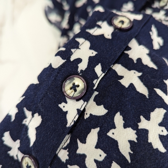 Anthropologie Top Women XS 0 Blue Bird Print Collar Crop Swallow Maeve - Picture 9 of 10